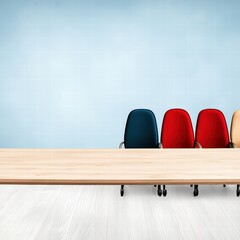 Poster - Elegant table surrounded by chairs in a spacious room perfectly suited for gatherings and meetings