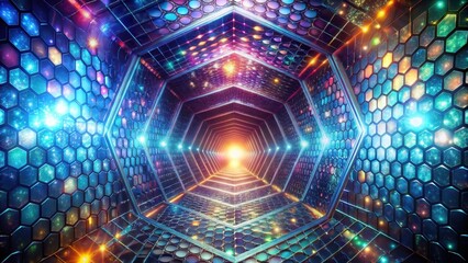 Leinwandbilder - Illuminated Hexagonal Corridor Leading to a Bright Future
