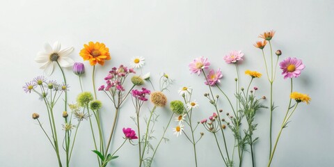Poster - A vibrant array of wildflowers arranged in a delicate, nature-inspired design on a light background
