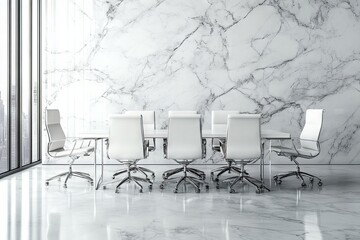 Poster - Modern conference room with sleek design and panoramic city view during daylight hours