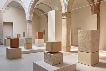 Aufkleber - Modern art installation featuring sculptural blocks in spacious gallery setting