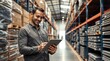 © Rhony - Cheerful man with tablet in hardware store warehouse