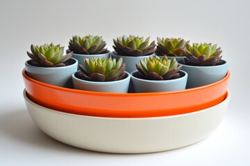 Poster - Colorful succulent arrangement in modern planters on a clean table for indoor decor inspiration