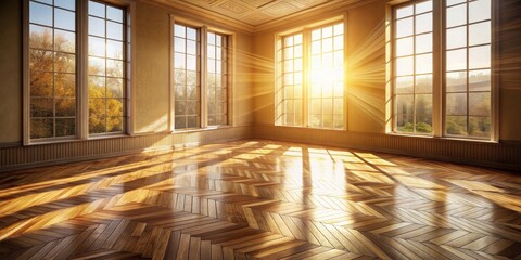 Poster - Sunlit Room with Hardwood Floor and Large Windows