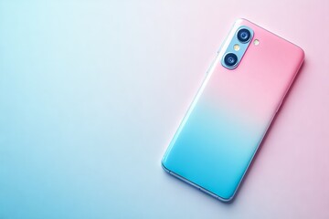 Aufkleber - Vibrant smartphone with gradient design resting on a pastel surface during daytime illumination