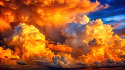 Aufkleber - Fiery Sunset Cloudscape A Dramatic Display of Golden and White Cumulus Clouds