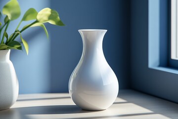 Leinwandbilder - Elegant white vase on a wooden surface illuminated by soft sunlight in a cozy indoor space