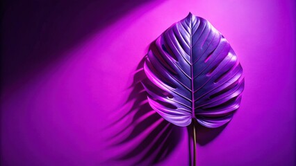 Leinwandbilder - Vibrant Purple Tropical Leaf with Dramatic Shadow on Bold Background