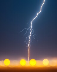 Poster - Powerful lightning strike surging down from the clouds creating a brilliant flash of light in sky