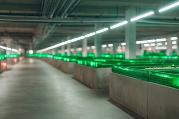 Aufkleber - Rows of glowing green racks extend through a spotless server room, highlighting advanced technology and precision in a modern data center environment