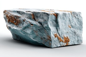 Poster - Large and textured rock with blue hues and orange accents on a white background