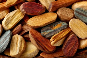 Aufkleber - Collection of various wood pieces showcasing natural colors and textures ideal for crafts and decoration