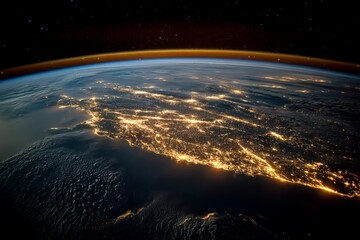 Poster - View of illuminated California coastline from space during night