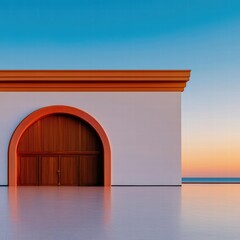 Poster - Simple and elegant door in a pristine white building featuring clean lines and minimalistic design