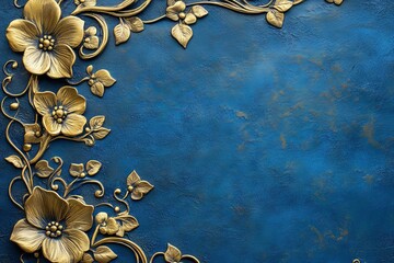 Poster - Beautiful floral design with golden accents on a rich blue background creates a stunning visual effect for decoration