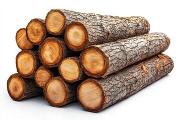 Poster - Stacked wooden logs ready for firewood use or construction in a rustic setting during daylight hours
