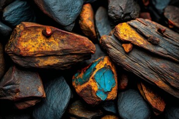 Aufkleber - Natural stones with vibrant colors and textures found in a riverbed during daylight in a remote location
