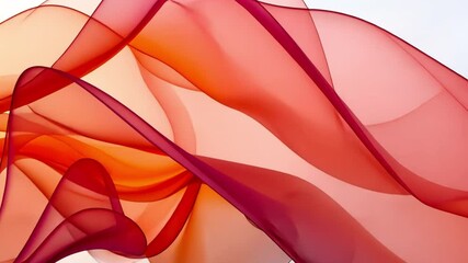 Poster - vibrant abstract design of flowing waves in translucent fabric, showcasing red and orange hues that 