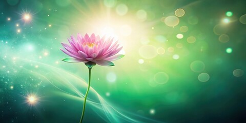 Poster - Serene Pink Water Lily Illuminated by Magical Light and Enchanting Green Bokeh