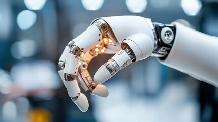 Poster - A close-up of a futuristic robotic hand showcasing intricate mechanical details.
