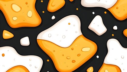 Wall Mural - Abstract pattern of orange and white shapes on black background