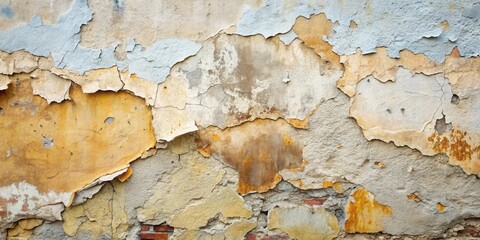 Poster - Aged Wall Texture Flaking Paint, Cracked Plaster, and Exposed Brick