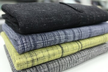 Aufkleber - Folded fabric swatches in various colors displayed neatly for textile design at a workshop in the afternoon