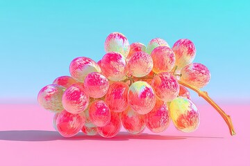 Poster - Colorful cluster of grapes on pink and blue background showcasing vibrant and surreal visuals