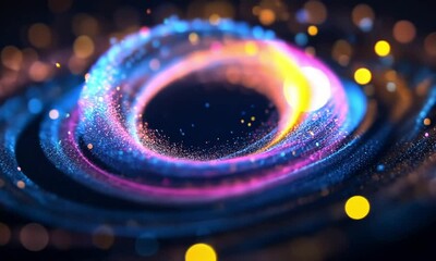 Poster - Spiral galaxy in motion with surrounding colorful light bursts made with Generative AI technology