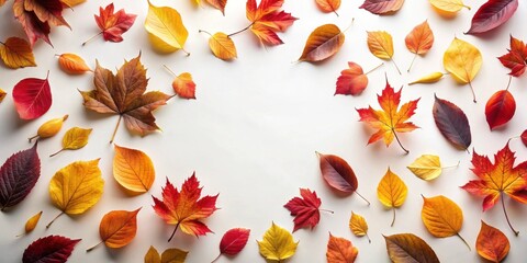 Poster - Autumnal foliage arrangement on white background, perfect for seasonal designs and fall-themed projects.