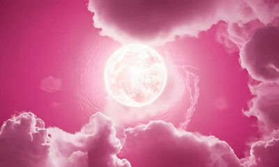 Poster - Elegant rotating pink background with glowing love circle in infinite loop made with Generative AI technology