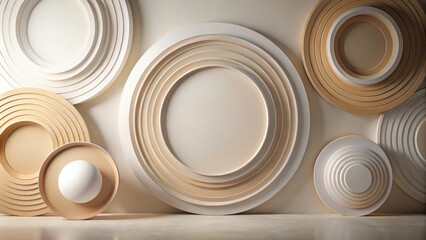 Aufkleber - Abstract Cream and Beige Circular Wall Art Display