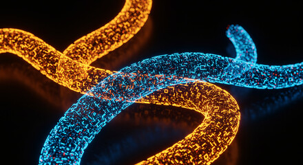 Fototapete - Abstract Glowing Spiral Forms Blue and Orange Energy