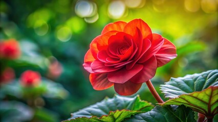 Poster - Vibrant Red Flower Blossom in Lush Green Foliage