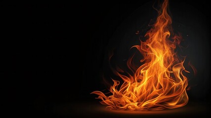 Poster - Fiery orange flames rising against a dark background, ideal for intense designs and dramatic visuals