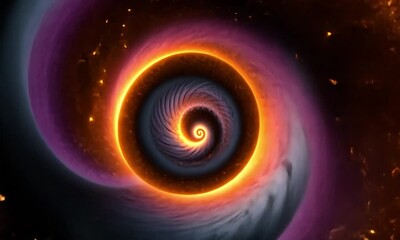 Poster - Vivid glowing flame with fractal spirals in warm hues made with Generative AI technology