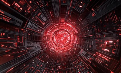Poster - Intense red light rays radiating outward from center point made with Generative AI technology