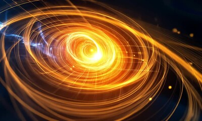 Poster - Luminous particles swirling in dynamic motion patterns made with Generative AI technology
