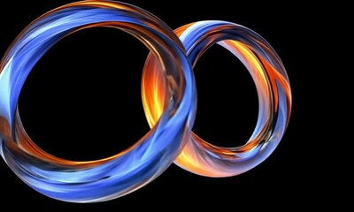 Poster - Luminous warm color rings glowing on a black background made with Generative AI technology