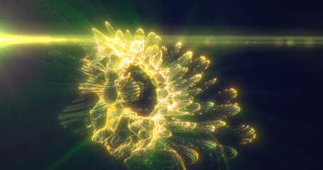 Fototapete - Bright green light vortex with intense illumination, creating a dynamic effect on a dark background