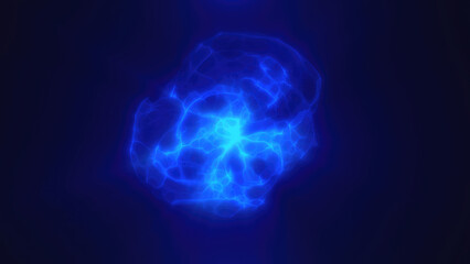 Poster - Abstract blue fluid-like shape with a glowing effect on a dark background