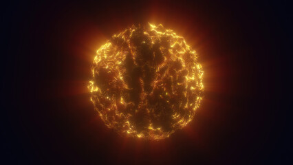 Poster - a golden glowing sphere with intricate light patterns, emitting a warm radiant glow, symbolizing fut