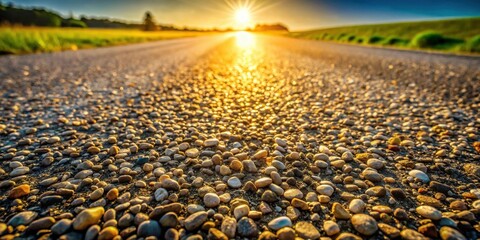 Aufkleber - Golden Hour Pebbles on a Rural Road Leading to a Sunset
