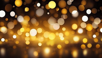 Poster - Dazzling Bokeh Ball Scene in Vibrant Yellow and White, Set Against an Elegant Black Background, Radiating Luminous Energy and Dramatic Allure.