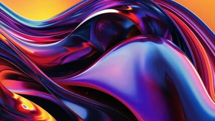 Poster - vibrant abstract design colorful fluid waves of glossy purple, orange, and blue create smooth energy