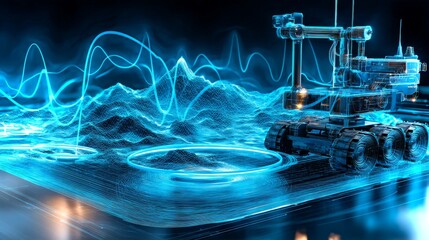 Poster - Reinforced mining robot analyzes seismic data in a futuristic environment