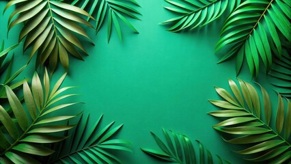 Fototapete - Vibrant Green Tropical Leaf Frame on a Solid Background for Design Elements