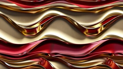 Poster - Dynamic Abstract Wavy Texture Red, Gold, and Metallic Elegance with Visual Movement and Rich Depth