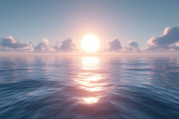 Aufkleber - Serene sunrise over calm ocean waters with soft clouds reflecting warm light