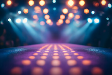 Poster - A vibrant stage set with colorful lights and a sleek floor. Perfect for events, performances, or creative backgrounds, showcasing energy and excitement.